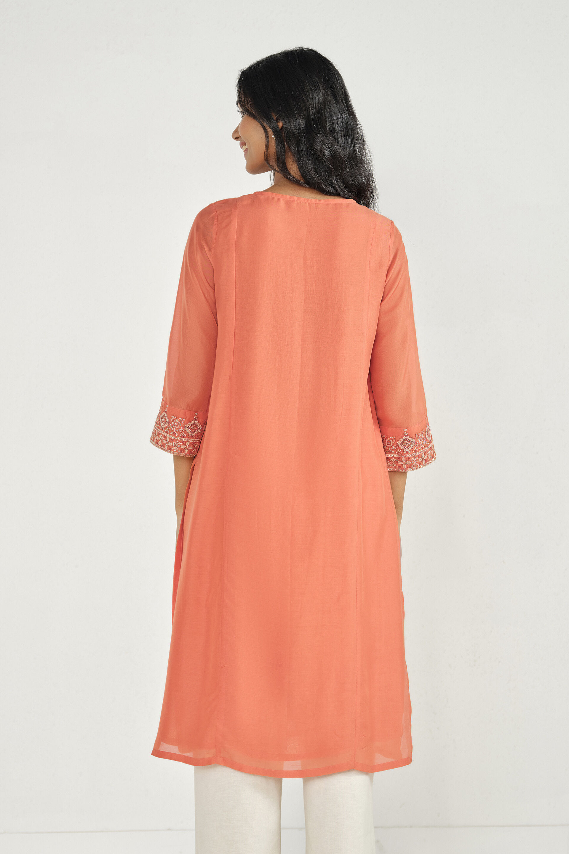 Sunset Orange Embroidered Kurta, Orange, image 6